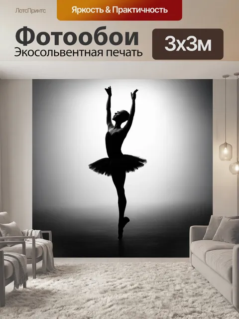 Фотообои минималистичный силуэт балерины, высоко поднятой на носочках, растворяющийся в фоновом тумане