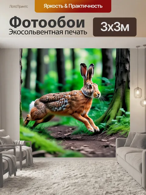 Фотообои заяц, прыгающий по лесу