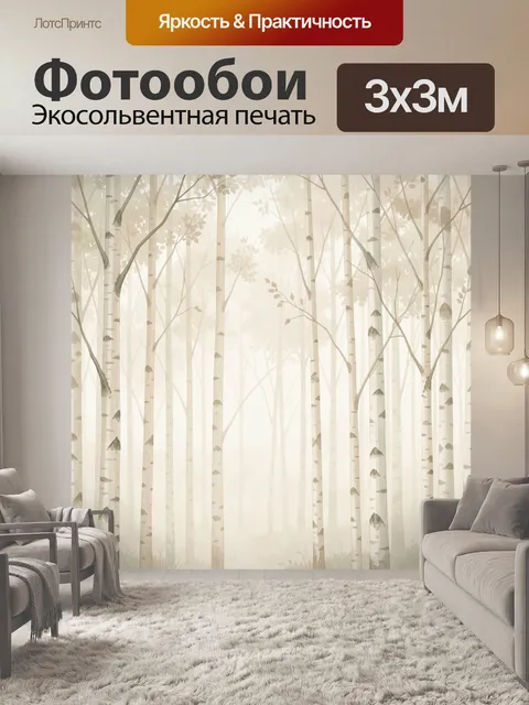 Фотообои Туманный березовый лес
