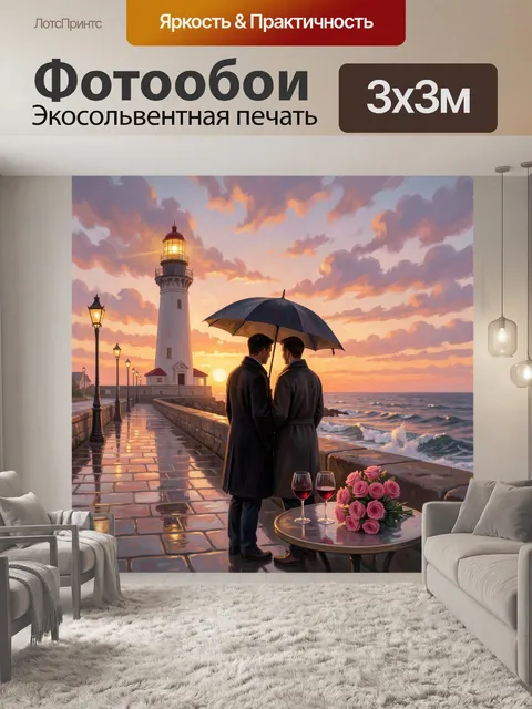 Фотообои Влюбленная пара у маяка на закате