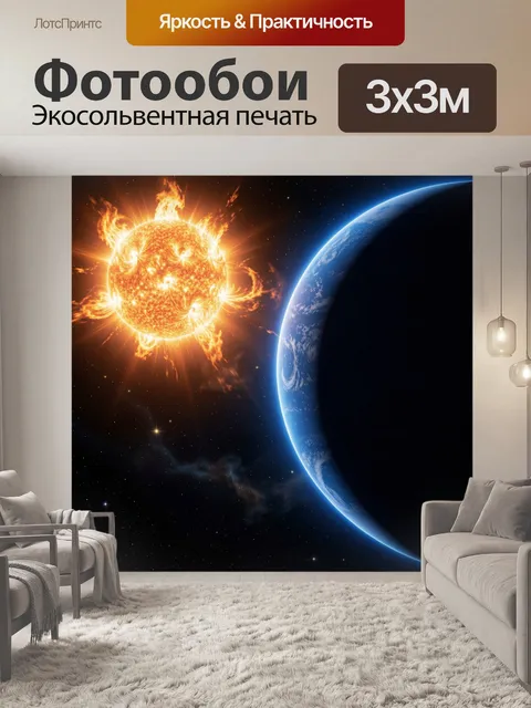 Фотообои Солнце и Земля в космосе
