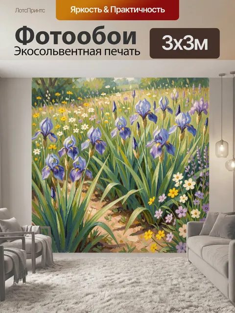 Фотообои Цветущие ирисы на лугу