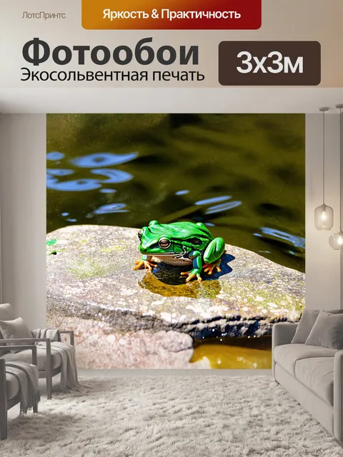 Фотообои жаба, устраивающаяся на живописном камне у кромки пруда, велика и закруженная на солнце