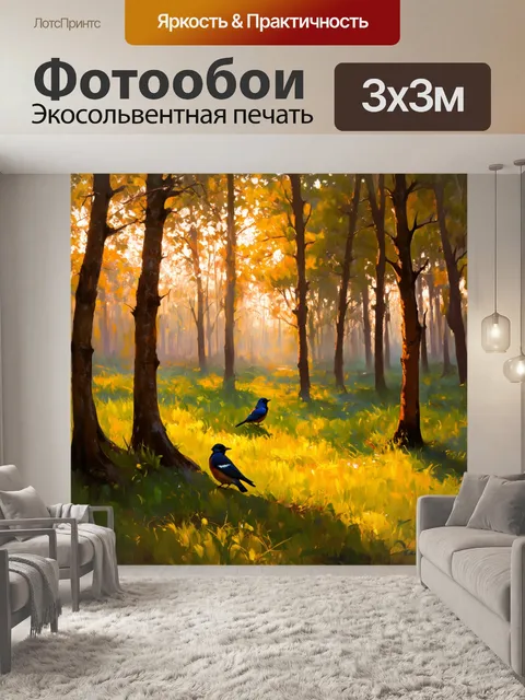Фотообои утренний рассвет в лесу