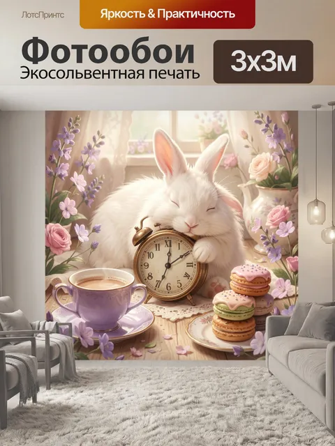 Фотообои Дремлющий кролик у часов