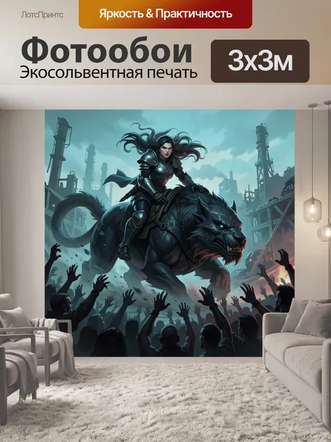 Фотообои Воительница на огромном звере