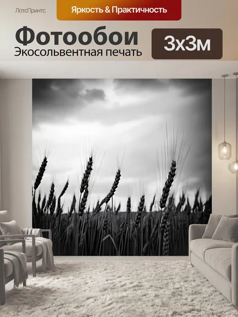 Фотообои Мрачное поле пшеницы с высокими колосьями на фоне облачного неба