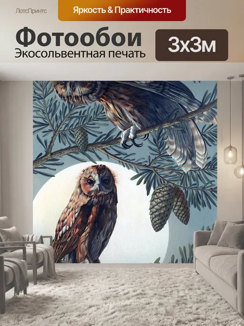 Фотообои Винтажная иллюстрация луны совы