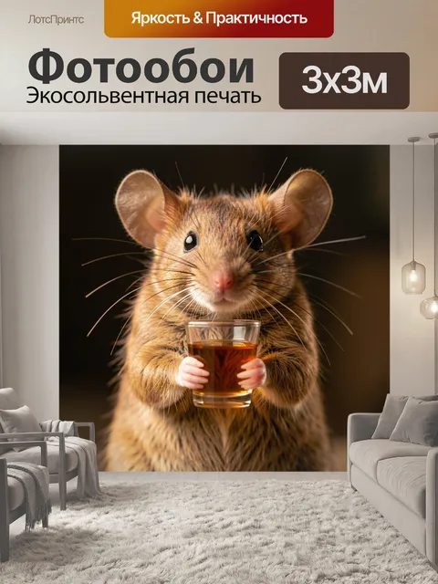 Фотообои Мышонок с бокалом напитка