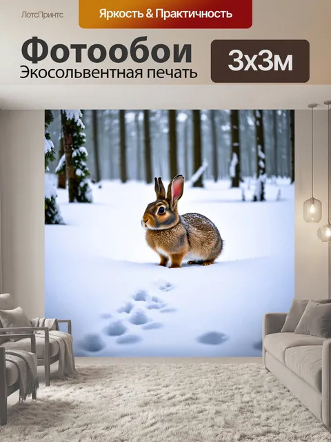Фотообои кролик в зимнем лесу