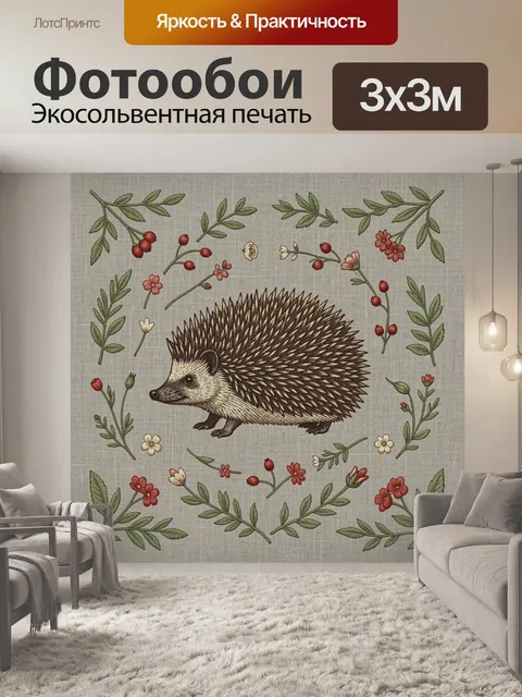 Фотообои Еж и ботанический венок