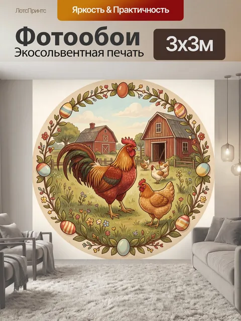 Фотообои Петухи и куры на ферме