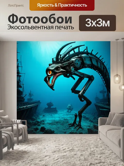 Фотообои море в стиле дизельпанк с реалионом и механическими существами, которые захватывают взгляд