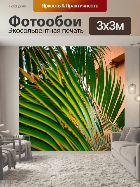 Фотообои пальмовые листья на фоне старинного здания