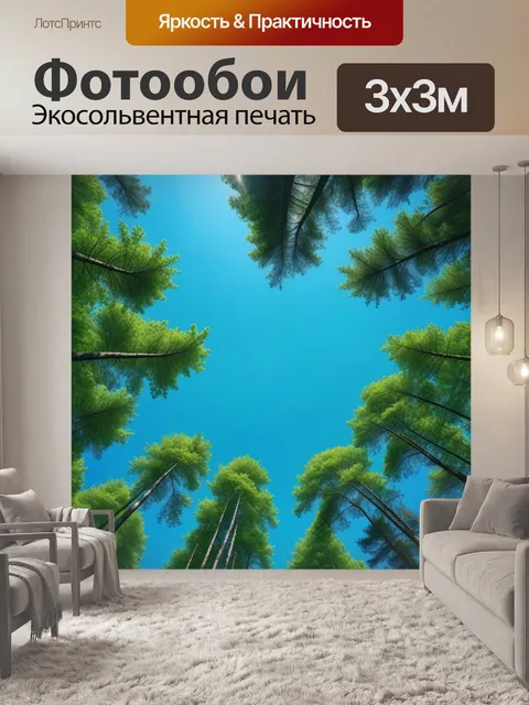 Фотообои синее небо над зелёными лесами