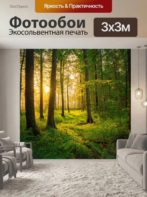 Фотообои чистый и тихий лес на рассвете, свежий воздух, аромат цветущих растений