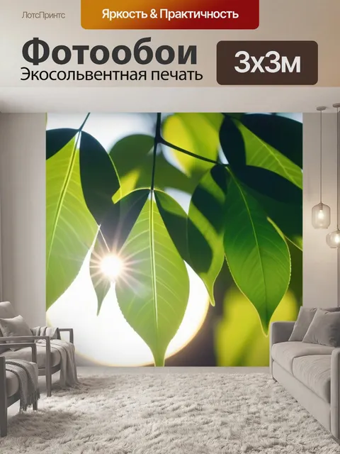 Фотообои рассвет с солнечными лучами сквозь листву