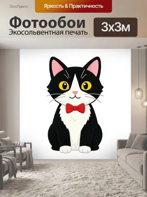 Фотообои Чёрно-белый кот с бантом