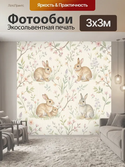 Фотообои Кролики среди весенних цветов