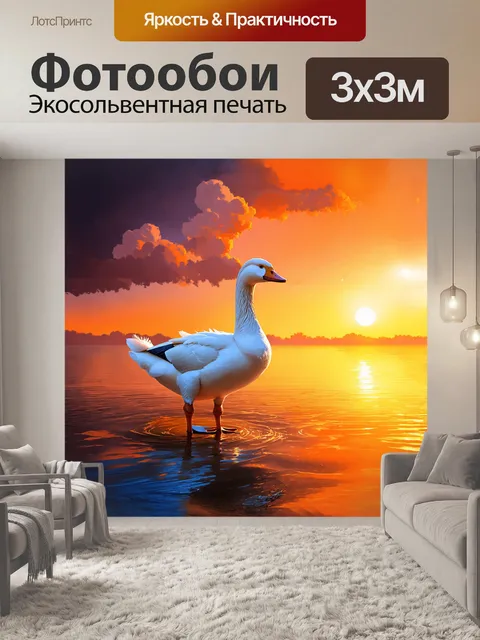 Фотообои русский: один белый гусь стоит на фоне красивого заката