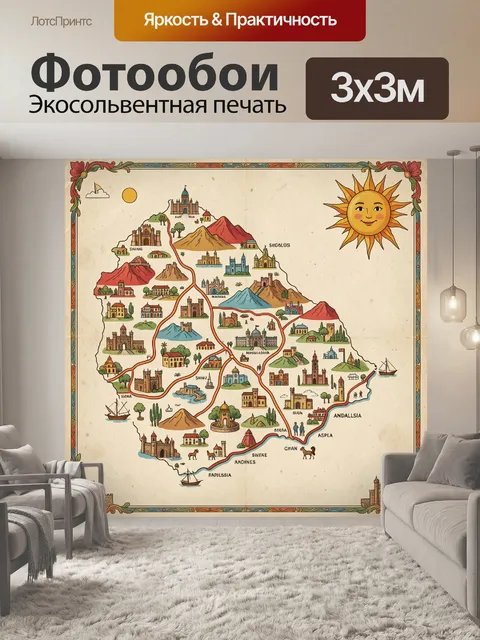 Фотообои Карта Андалусии с солнцем