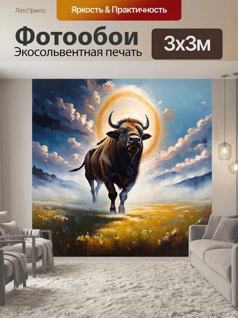 Фотообои сюрреалистическое изображение зубра в стиле магического реализма