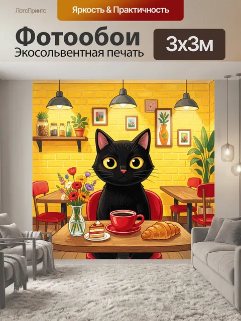 Фотообои Черный кот в кафе