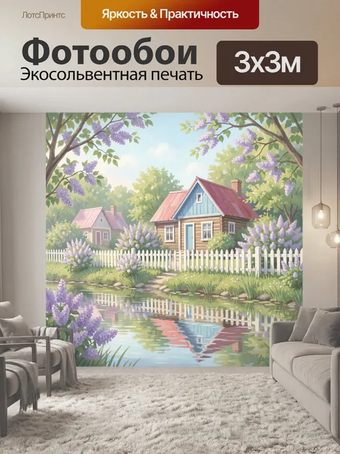 Фотообои Деревенский дом у пруда