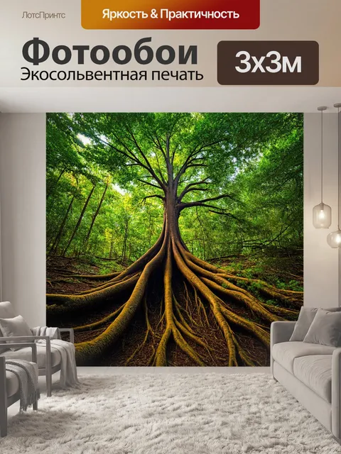 Фотообои лес с деревьями, чьи корни уходят глубоко в землю