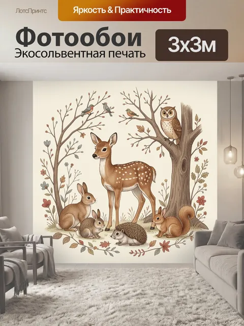 Фотообои Лесные животные у дерева