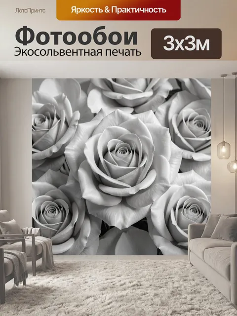 Фотообои Нежные белые розы крупным планом
