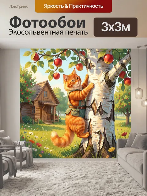 Фотообои Рыжий кот на яблоне