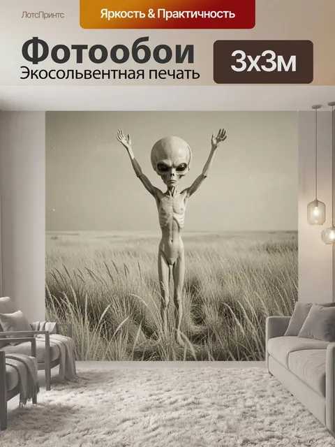 Фотообои Инопланетянин с поднятыми руками в поле