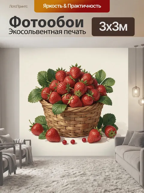 Фотообои Корзина с клубникой и ягодами