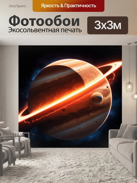 Фотообои научно-фантастическая иллюстрация юпитера, где большое красное пятно изображено в виде портала в другие миры