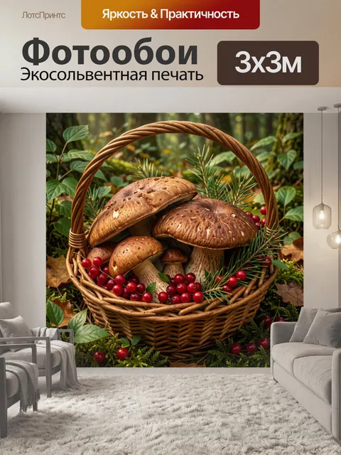 Фотообои Лесная корзина с грибами и ягодами