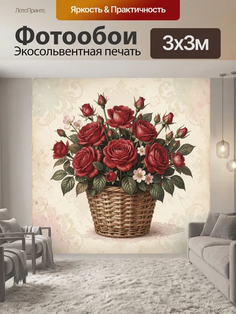 Фотообои Букет красных роз в корзине