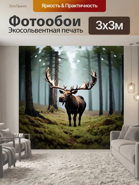 Фотообои лось бык с огромными рогами