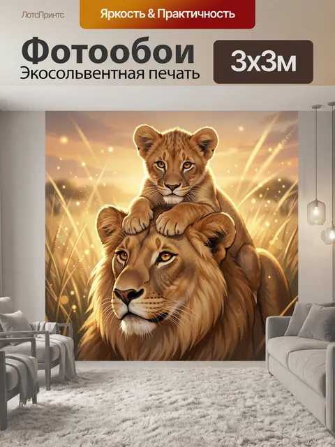 Фотообои Львица с львенком в саванне