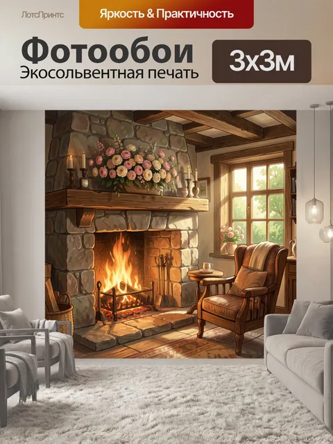Фотообои Уютный каминный уголок у окна