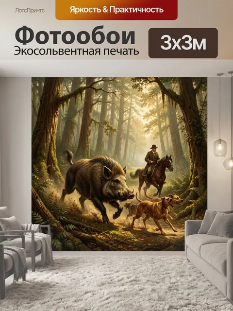 Фотообои Охота в лесу с кабаном
