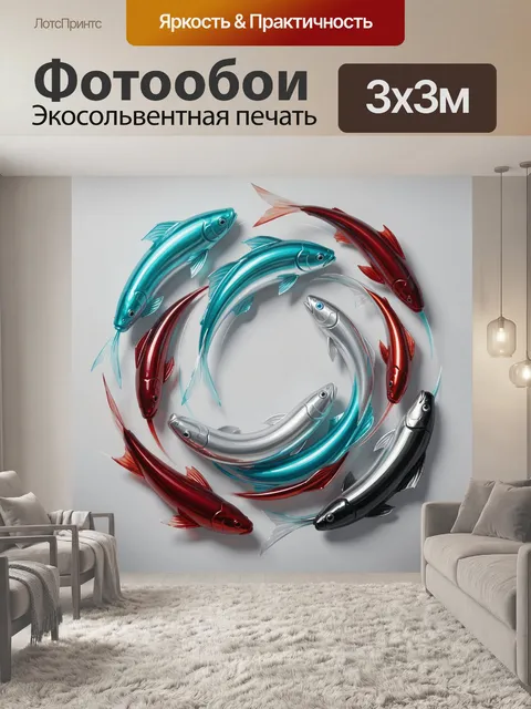 Фотообои Абстрактные рыбы в круговом движении