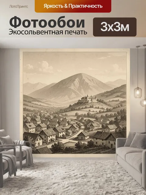 Фотообои Горная деревня с замком
