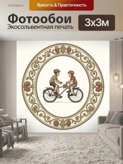 Фотообои Двое на тандеме в растительном круге