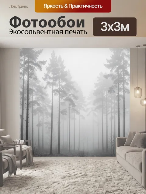 Фотообои Туманный сосновый лес