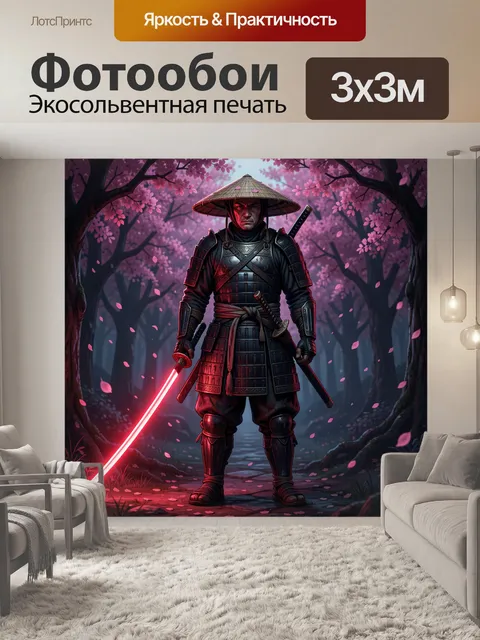 Фотообои Самурай в цветущем саду