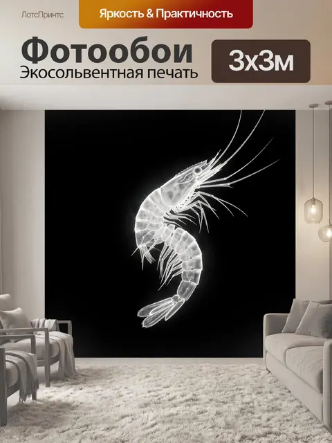 Фотообои Светящаяся креветка на черном фоне