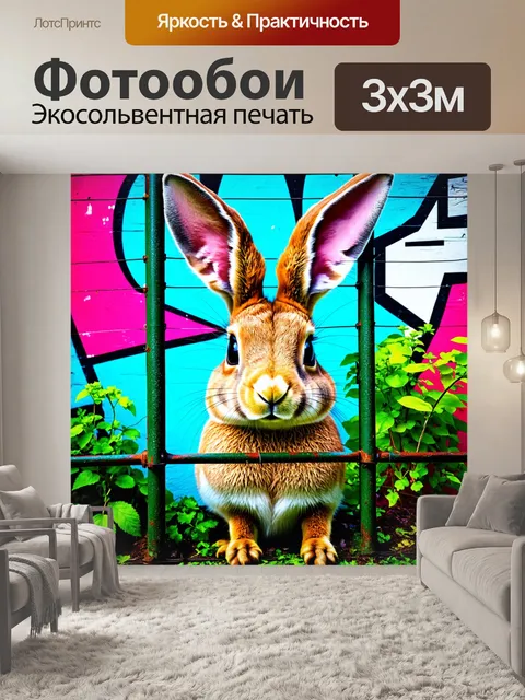 Фотообои животные в стиле граффити: заяц с большими ушами