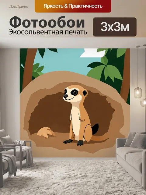 Фотообои сурикат, наблюдающий за окружающим миром из своего логова в зоопарке, изображенный в стиле минимализма с…
