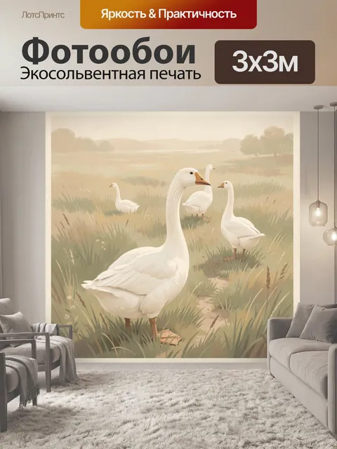 Фотообои Белые гуси на лугу